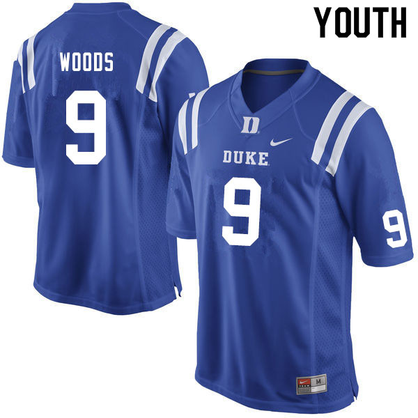 Youth #9 J'Marick Woods Duke Blue Devils College Football Jerseys Sale-Blue - Click Image to Close